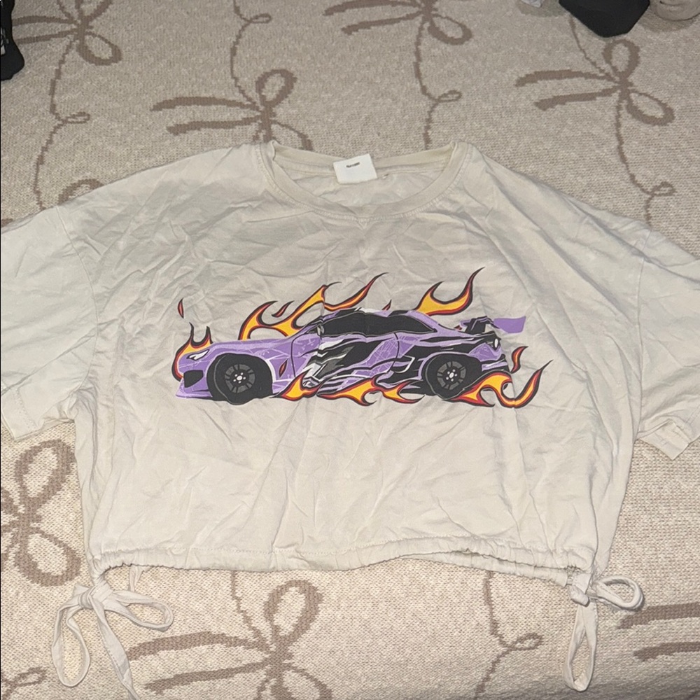 Kids Beige T-Shirt with Purple Car Graphic